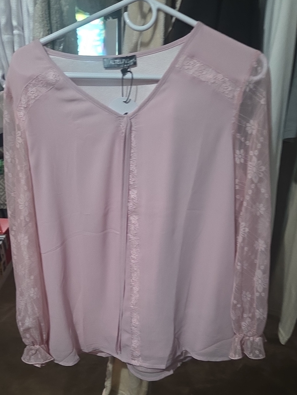 ELLA VITA Pink Lace Sleeve Blouse